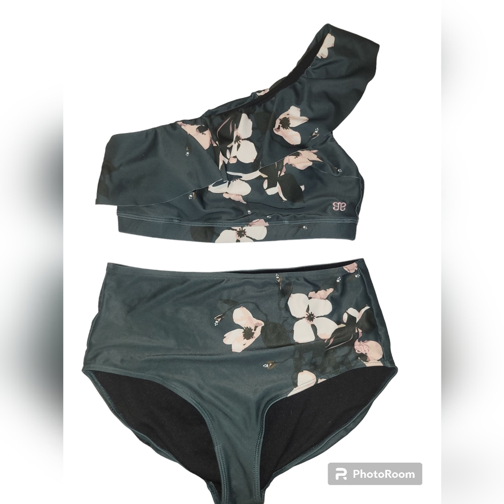 Albion Green and White Floral Bikini Set